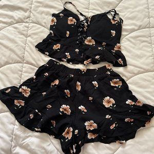 Fashion Nova, S, Black Floral, 2-piece Mini Skort Set
